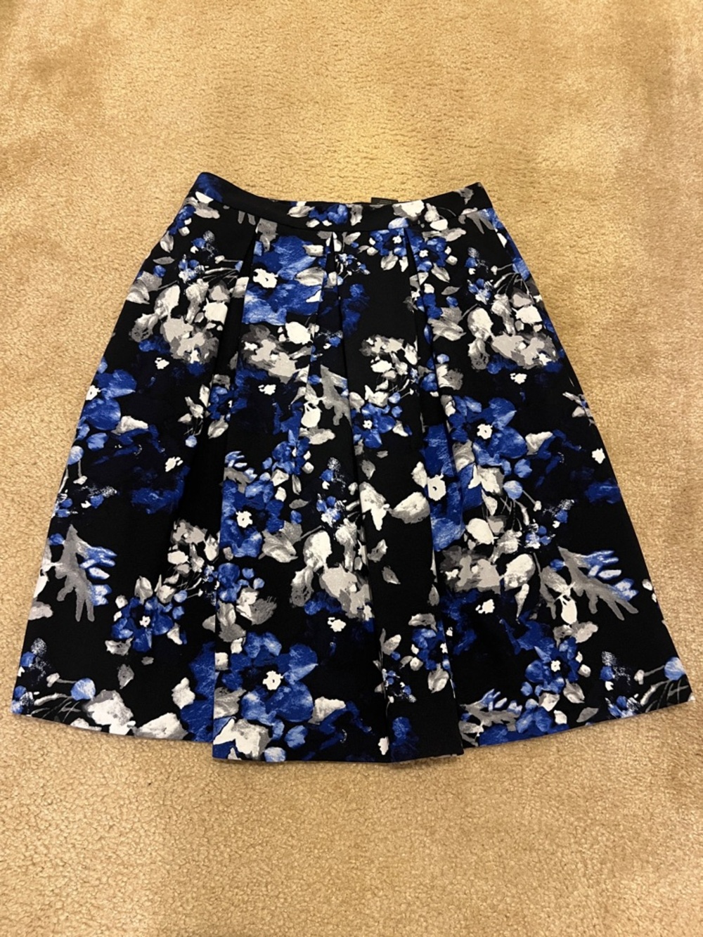 Tahari Black Skater Skirt with Blue and White Floral Print